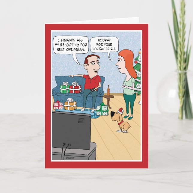 Tarjeta Navidades de re-regalos cortos y divertidos (Anverso)