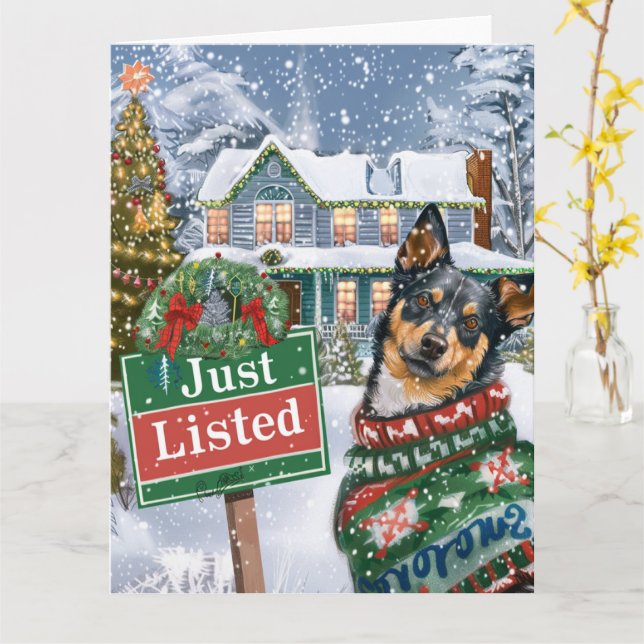 Tarjeta Navidades de Realtor Festiloso de Perro Ganado de  (flor amarilla)