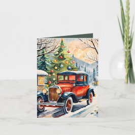 Tarjeta Navidades de recetas y acuarela para coches de épo