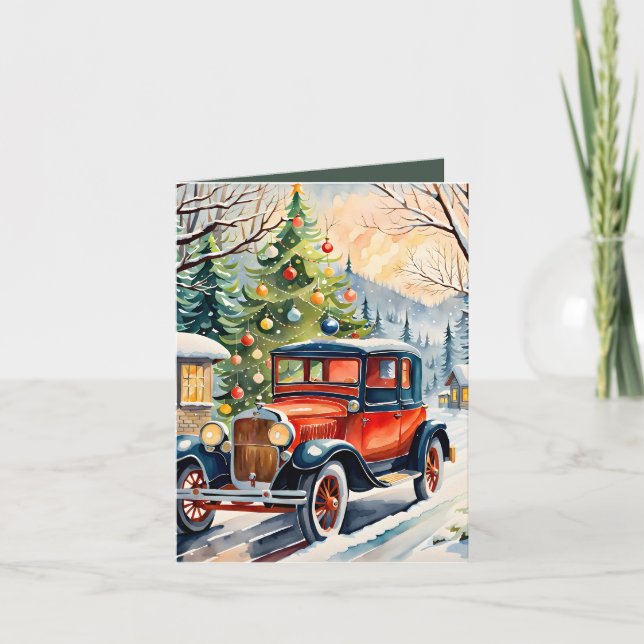 Tarjeta Navidades de recetas y acuarela para coches de épo (Anverso)