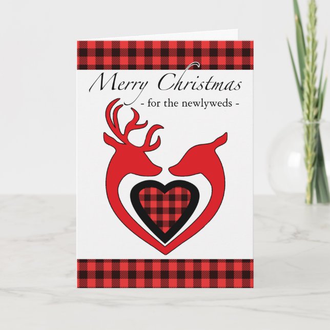 Tarjeta Navidades de recién casados con cacerola de venado (Anverso)