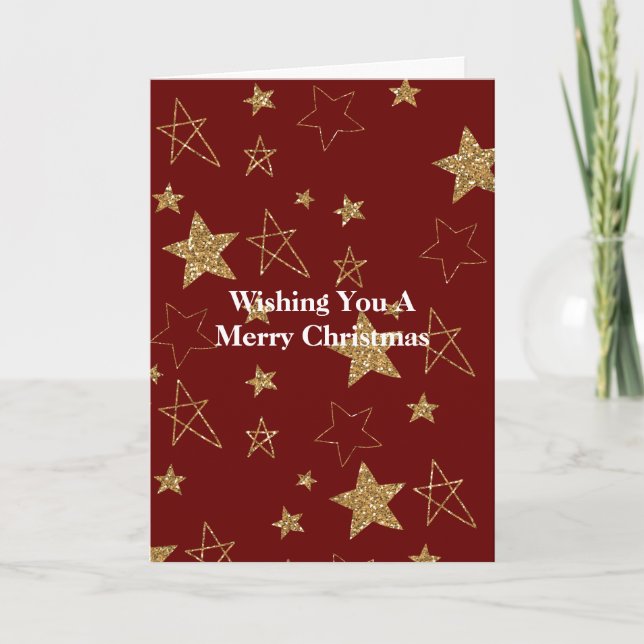 Tarjeta Navidades de Red Gold Purpurina Stars (Anverso)