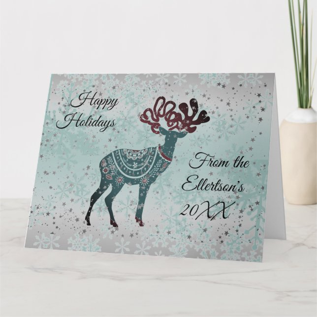 Tarjeta Navidades de renos decorativos personalizados (Anverso)