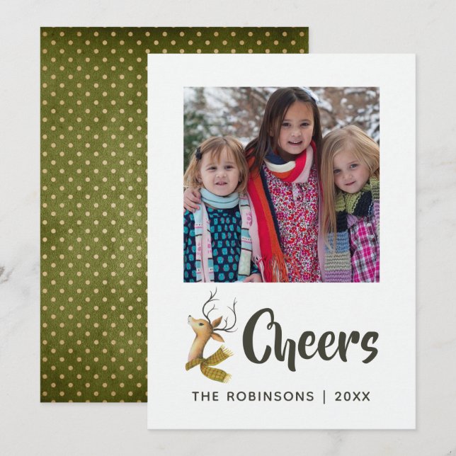 Tarjeta Navidades de renos retro vintage (Anverso / Reverso)