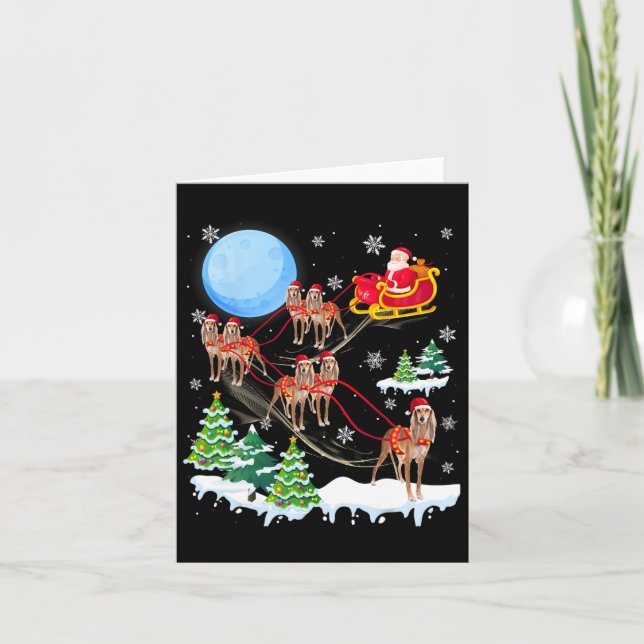 Tarjeta Navidades de renos Saluki Viajando en Santa Hat Xm (Anverso)