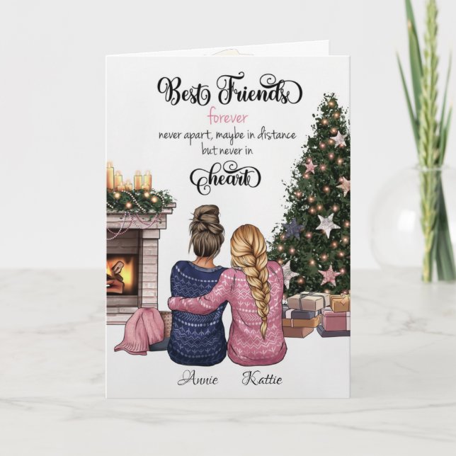 Tarjeta Navidades de retrato de mejor amigo personalizado (Anverso)