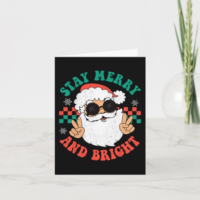 Tarjeta Navidades de Retro Groovy Merry Stay Bright Hippie (Anverso)