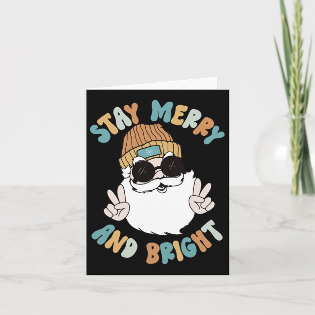 Tarjeta Navidades de Retro Groovy Merry Stay Bright Santa  (Anverso)