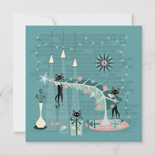 Tarjeta Navidades de Retro Naughty Kitty (Anverso)