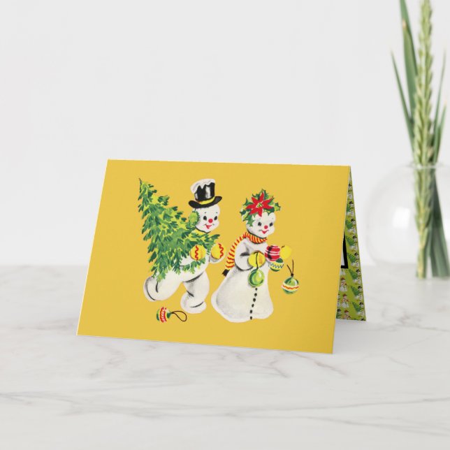 Tarjeta Navidades de Retro Snowmen (Anverso)