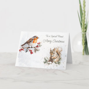 Tarjeta Navidades de Robin Squirrel, amigos de Woodland