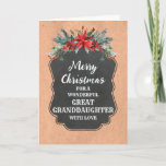 Tarjeta Navidades de Rustic Chalkboard C<br><div class="desc">Feliz Navidad para la tarjeta de la bisabuela con un patrón rústico de pizarra y follaje de invierno con puntias.</div>