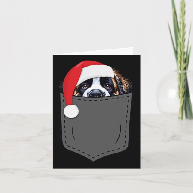 Tarjeta Navidades de Saint Bernard Dog Santa Hat Fun X (Anverso)