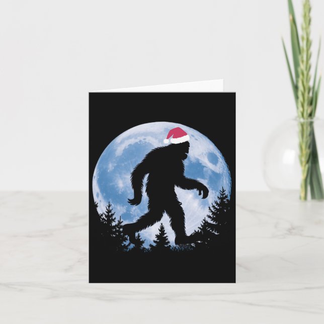 Tarjeta Navidades de Santa Bigfoot Moon Funny Sasquatch Be (Anverso)