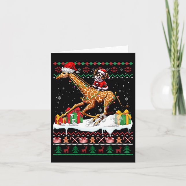 Tarjeta Navidades de Santa Chihuahua Riding Giraffe Sweate (Anverso)