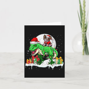 Tarjeta Navidades de Santa Chihuahua Riding T-rex dueños h