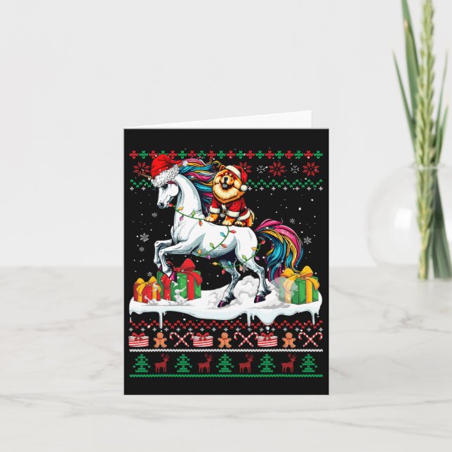 Tarjeta Navidades de Santa Chow Riding Unicorn Sweater L (Anverso)