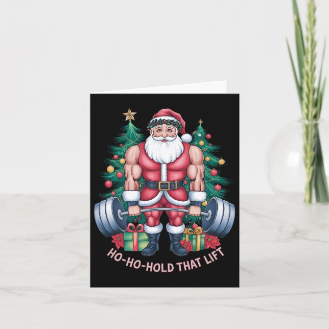 Tarjeta Navidades de Santa Claus Gym Workout Ho-ho sostien (Anverso)