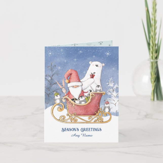 Tarjeta Navidades de Santa Claus Sleigh (Anverso)