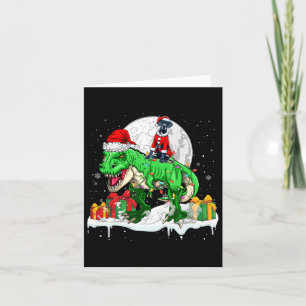 Tarjeta Navidades de Santa Great Dane Riding T-rex Hijos d