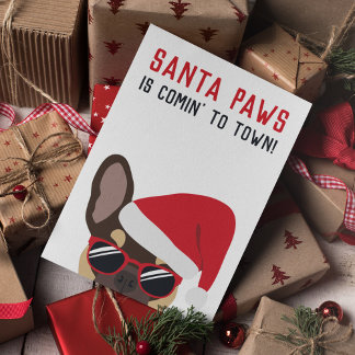 Tarjeta Navidades de Santa Paws Brown Tan Bulldog francés