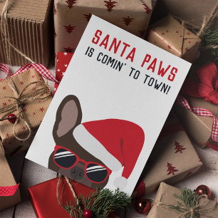 Tarjeta Navidades de Santa Paws Bulldog francés marrón