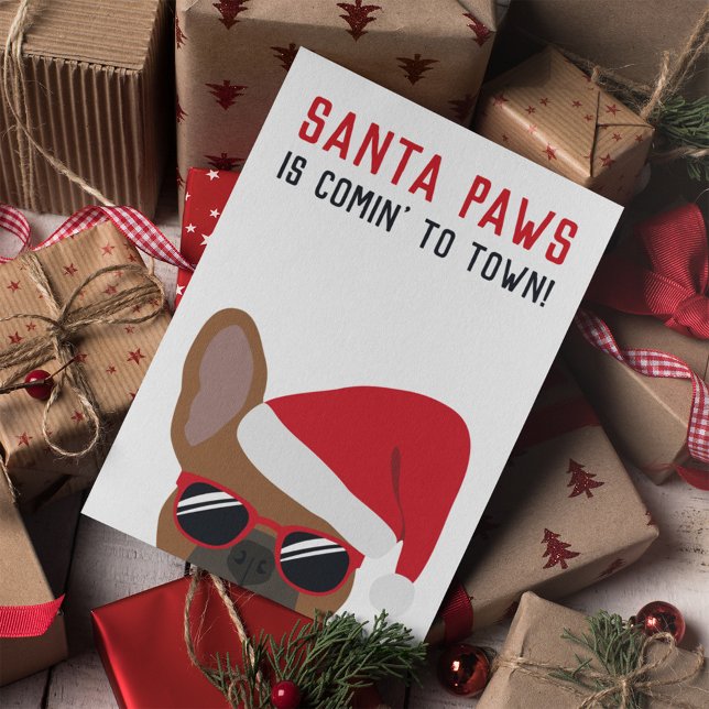 Tarjeta Navidades de Santa Paws Bulldog francés Red Fawn (Subido por el creador)