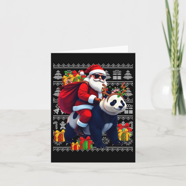 Tarjeta Navidades de Santa Riding Panda iluminan a Navidad (Anverso)