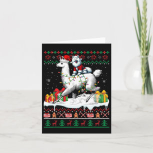 Tarjeta Navidades de Santa Samoyed en llamas Sweater Lover