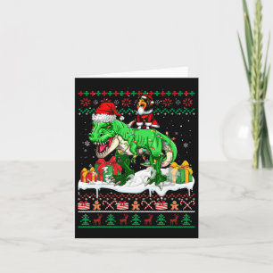 Tarjeta Navidades de Santa Sheltie Riding T-rex Sweater Lo