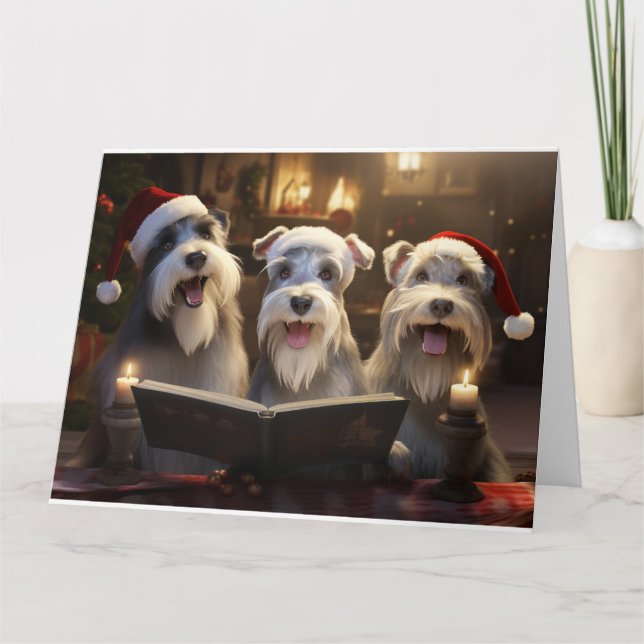 Tarjeta Navidades de Schnauzer Carolers en vacaciones dive (Anverso)