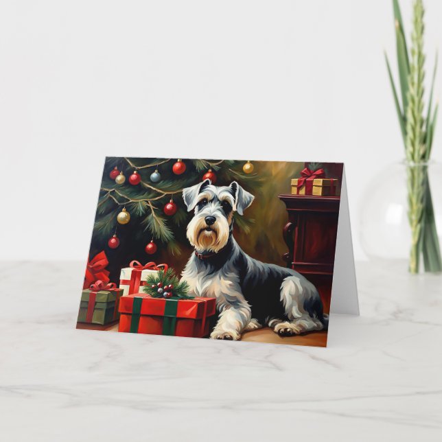 Tarjeta Navidades de Schnauzer Dog (Anverso)