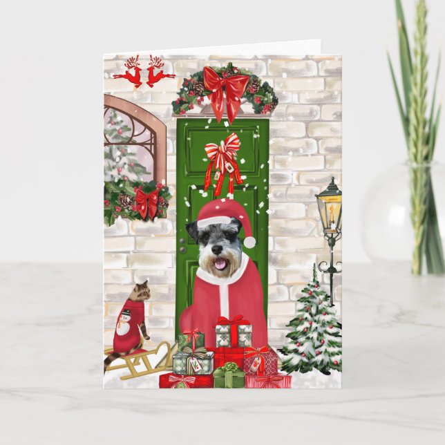 Tarjeta Navidades de Schnauzer Dog (Anverso)