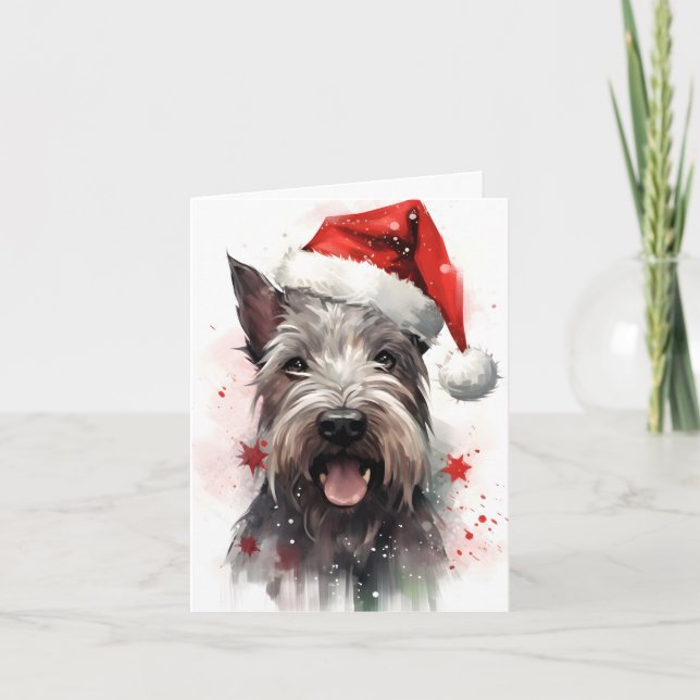 Tarjeta Navidades de Schnauzer en miniatura pintan en arco (Anverso)
