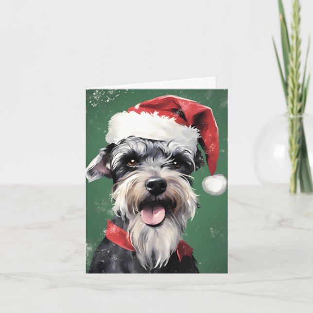 Tarjeta Navidades de Schnauzer en miniatura pintan en arco (Anverso)