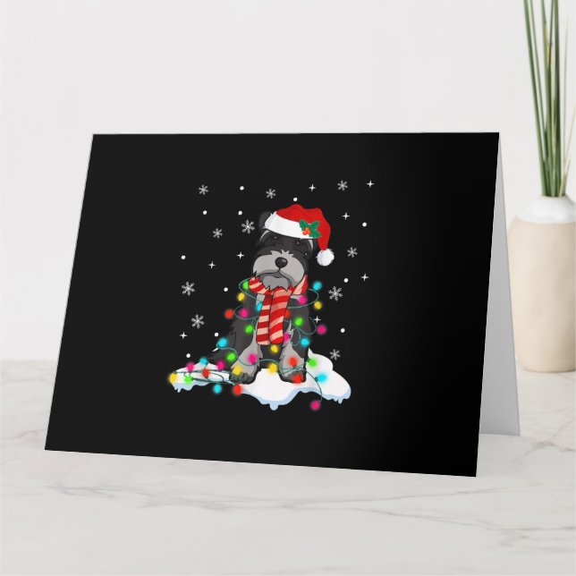 Tarjeta navidades de schnauzer lindos luces con regalador  (Anverso)