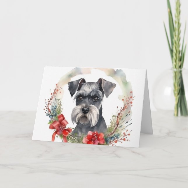 Tarjeta Navidades de Schnauzer Wreath Festimes Pup (Anverso)