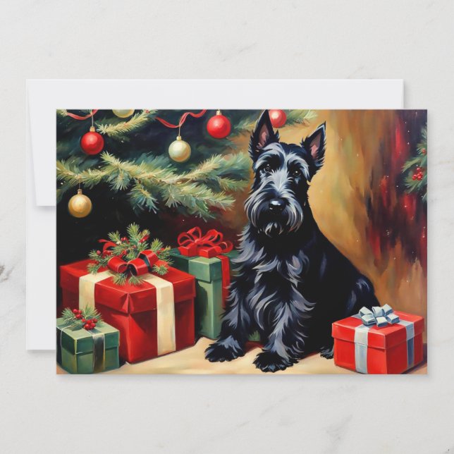 Tarjeta Navidades de Scottish Terrier (Anverso)