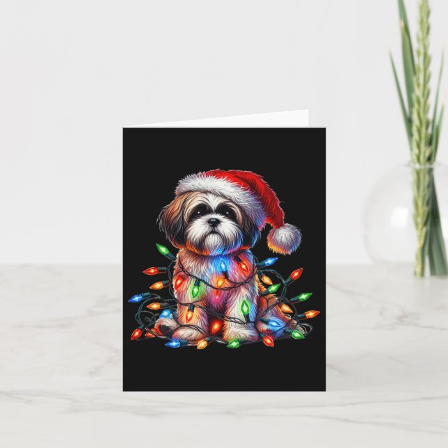 Tarjeta Navidades de Shih Tzu iluminan a amante de Santa H (Anverso)