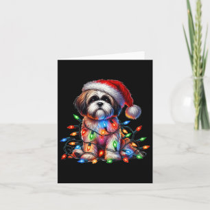 Tarjeta Navidades de Shih Tzu iluminan a amante de Santa H
