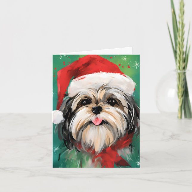 Tarjeta Navidades de Shih Tzu pinchan arte (Anverso)