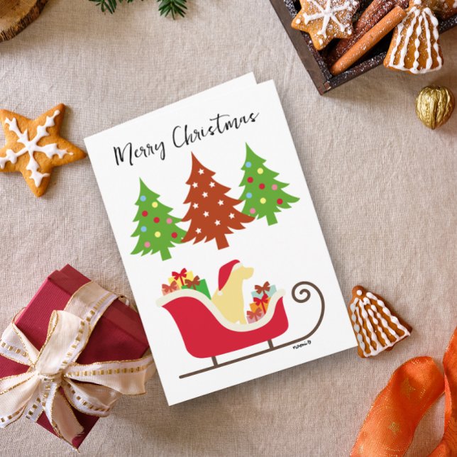 Tarjeta Navidades de Silhouette de Labrador Amarillo Sleig (Yellow Labrador Silhouette Christmas Sleigh Card for Yellow Labrador Owners.  Festive design.)