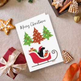 Tarjeta Navidades de Silhouette de Labrador Negro Sleigh