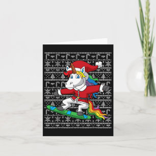 Tarjeta Navidades de snowboard Unicorn Santa Claus Snowboa