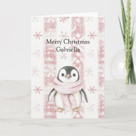 Tarjeta Navidades de Snowflakes con pinguino rosa