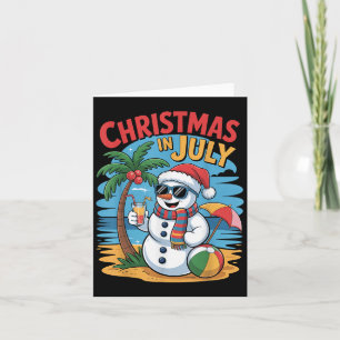 Tarjeta Navidades De Snowman En La Playa De Verano En Juli
