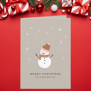 Tarjeta Navidades de Snowman ilustrados en Beige lindo