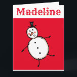 Tarjeta Navidades de Snowman personalizados<br><div class="desc">Esta tarjeta de Navidades personalizada incluye el personaje Snowman de la tripulación de Navidades.</div>