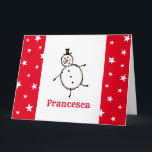 Tarjeta Navidades de Snowman personalizados<br><div class="desc">Esta tarjeta de Navidades personalizada incluye el personaje Snowman de la tripulación de Navidades.</div>