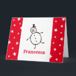 Tarjeta Navidades de Snowman personalizados<br><div class="desc">Esta tarjeta de Navidades personalizada incluye el personaje Snowman de la tripulación de Navidades.</div>